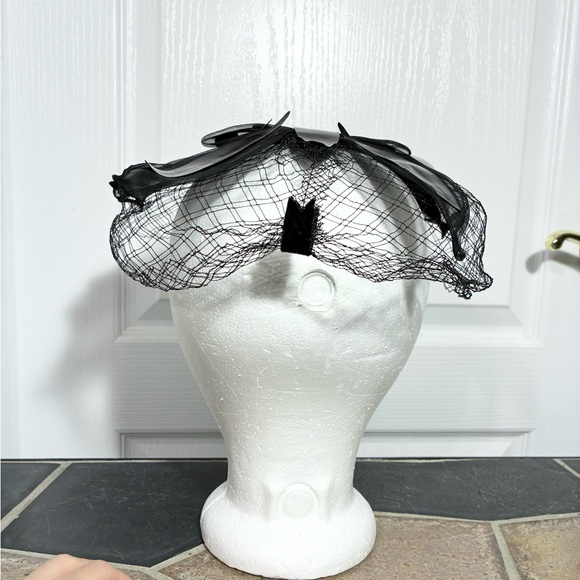 50s Mr. Lesley Veiled Cocktail Hat Black UNION MADE USA Vintage - Picture 4 of 8